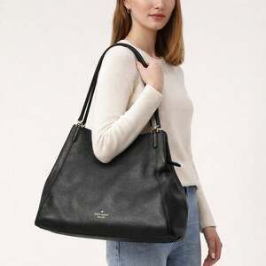 Kate Spade, Large Black Pebbled Leather, Triple Compartment Tote, Quiet Luxury